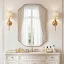 Brushed Gold Mirror, 24x36 Inch Bathroom Wall Asymmetrical Mirror, Irregular Vanity Mirrors with Stainless Steel Frame Modern Scalloped Round Corner 0.8" Deep Wall-Mounted Vertically/Horizontally