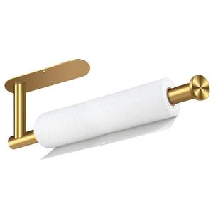 Paper Towel Holder, Self Adhesive or Drilling Paper Towel Holder Under Cabinet, Stainless Steel Gold Paper Towel Holders Wall Mount for Kitchen, Bathroom, Sink, Pantry, Fridge (Gold)