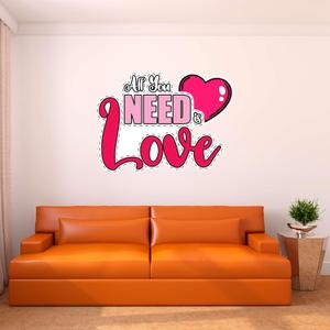 Wall Decal All You Need is Love Beautiful Love Wall Sticker All You Need is Love Cute Lettering with Heart Removable - Size: 30 in(W) x 27 in(H) (Multi)