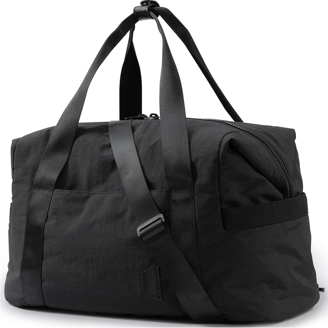 BAGSMART Gym Bag for Women, Carry on Weekender Overnight Bag, Travel Duffel Bags with Trolley Sleeve, Personal Item Travel Bag Tote Bag Workout Dance Bag(Black,Medium)