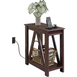 WLIVE Narrow End Table with Charging Station of Open Storage ShelfSofa Side Table with 2 USB Ports and 2 Power OutletsSlim Farmhouse End Table for Small SpacesBedroom, Living Room, Espresso