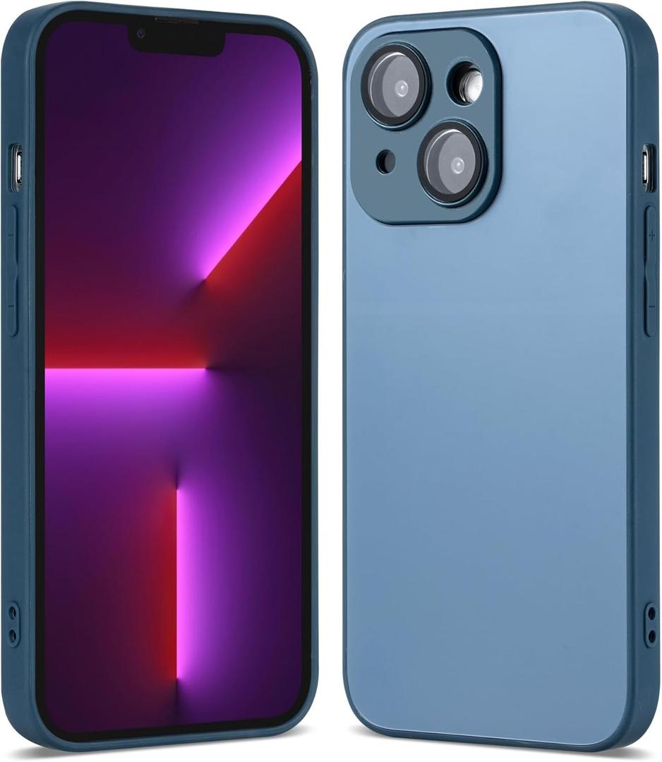 Compatible with iPhone 14 Hard Body AG Glass Matte Frost Cellphone Mobile Basic case Cover casing funda para Drop Protection Camera Lens Protection Raised Bezels (Blue)