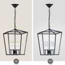 4-Light Chandelier, Farmhouse Black Chandelier for Kitchen Dining Room Light Fixture Lantern Pendant Ceiling Light, Rustic Chandelier with Metal Cage Hanging Lights for Living Room Bedroom Entryway (CL-025-black)