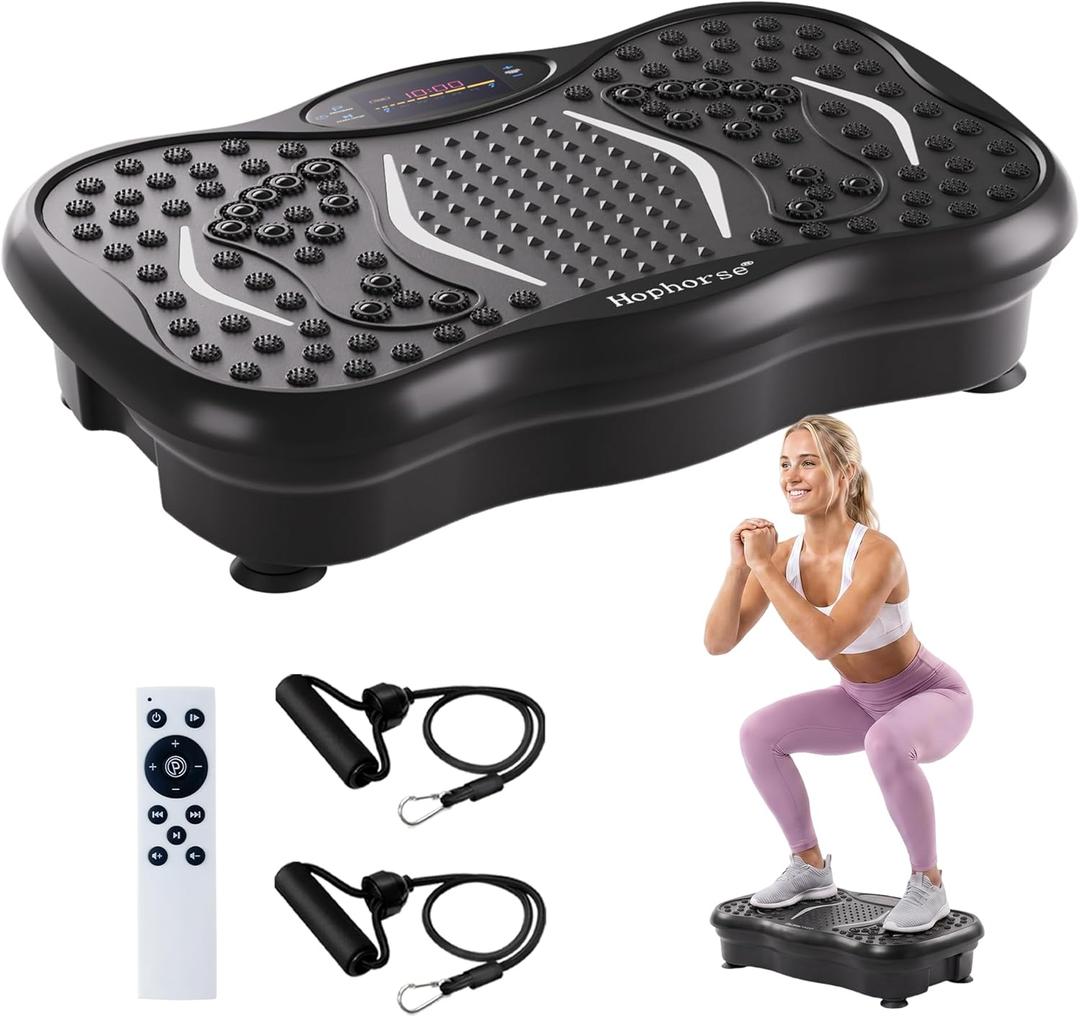 Vibration Plate Exercise Machine for Lymphatic Drainage, 180 Speeds Vibrating Fitness Platform for Full Body Workout and Weight Loss, 300 Lbs Capacity with Resistance Bands and Bluetooth for Women Men