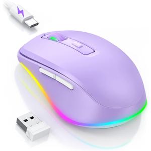 PEIOUS Wireless Mouse Jiggler - LED Wireless Mice with Build-in Mouse Mover, Rechargeable Moving Mouse for Laptop with Undetectable Random Movement Keeps Computers Awake - Purple