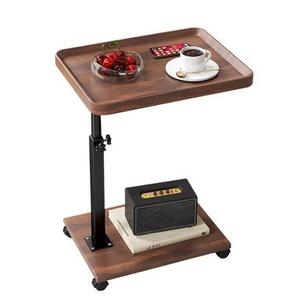 Pzxozd C Shaped End Table Adjustable Height, 360° Swivel Small Side Table with Wheels, Couch Tables That Slide Under, Tv Tray Table, for Sofa Living Room and Bedroom, Brown and Black