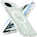 OWKEY for Google Pixel 10A Case, Magnetic Phone Case for MagSafe with Screen Protector, Clear Glitter Bling Sparkly Cover for Google Pixel 10A, Sparkle Clear