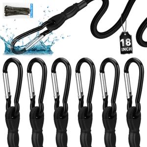 6 Piece Carabiner Bungee Cords with Hooks, 18 Inch Heavy Duty Outdoor Bungee Cords with Carabiner Hooks, 6" Nylon Cable Ties, UV & Weather Resistant