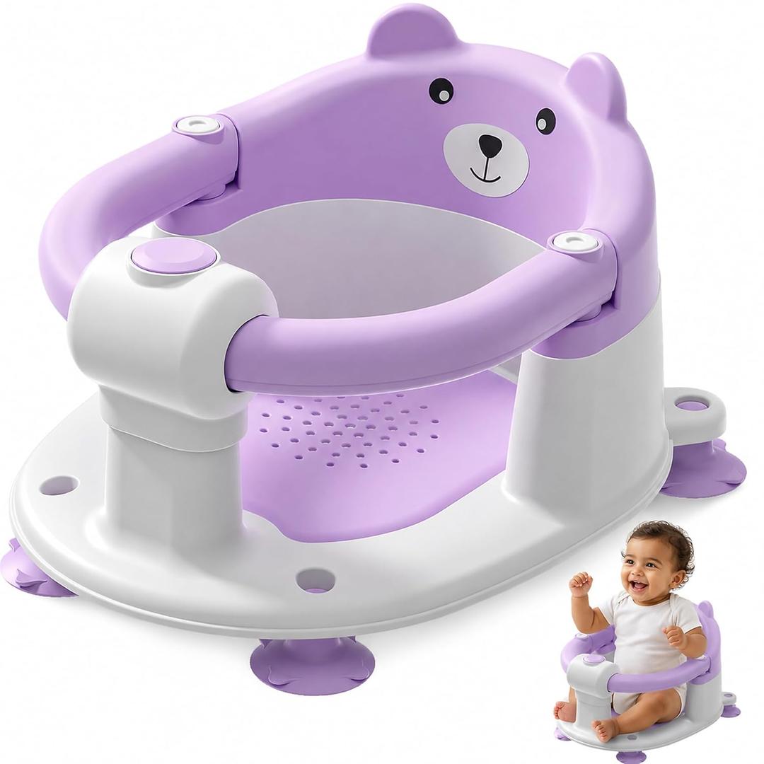 Baby Bath Seat for Babies 6 Months & up, Non-Slip Toddler Bath Seats for Babies Sitting Up, Safe Infant & Newborn Bathtub Chair with 4 Suction Cups & Soft Cushion for Shower,Lavender