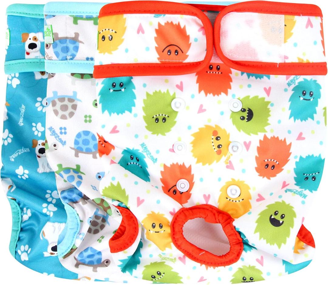 wegreeco Luxury Washable Reusable Dog Diapers (Stylish Pattern) - Female Dog Diapers, Doggie Diapers, 3 Pack (Inspiring, Medium) (Medium (12"-15" Waist))