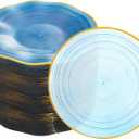 72Pcs Transparent Blue Plastic Plates, Crystal Design,10in