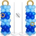 Civaner 2 Sets Cartoon Theme Balloon Column Stand Kit 100 Pcs Adjustable Blue Balloon Tower Pillar with 4 Pcs Gold Circle for Carnival Circus Theme Birthday Party Decorations
