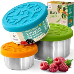 TAVVA Stainless Steel Lunch Containers for Kids [12oz/ 7oz/ 3oz] - BPA-Free Metal Lunchbox with Leakproof Silicone Lids - Lunch Box for Kids - Small Snack Food Containers with Lids - Dishwasher Safe, 1 Pcs