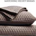 EverGrace Luxury Velvet Quilt Set King Size 3 Piece, Soft Cross-Stitch Velvet Comforter Set with Pillow Shams, Lightweight Coverlet Bedspread Bedding Set for All Seasons, Mushroom Brown