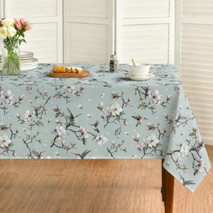 Horaldaily Spring Tablecloth 60120 Inch Rectangular, Magnolia Flower Birds Branch Washable Seasonal Table Cover for Party Picnic Dinner Decor