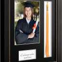 9x11 Graduate Frame with Tassel Holder, Graduation Party Gift and Keepsake, Tempered Real Glass, Display 5x7 graduate Photo with Black Linen Textured Mat, Black Frame with Gold Beads Embossing