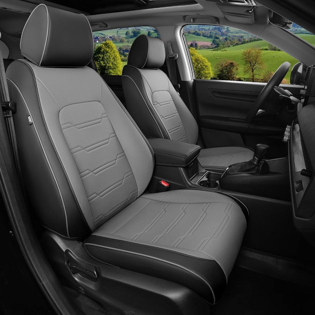 Custom Seat Covers for Honda CRV Faux Leather 2023-2026 Black Grey | custom fit, waterproof, stain/scratch resistant, airbag compatible, easy-to-clean, easy install, durable, 5 seats