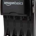 Amazon Basics Rechargeable Battery Charger for AA & AAA Ni-MH Batteries with USB Port, Portable, Travel-Friendly, Over-Charge Protection, Black