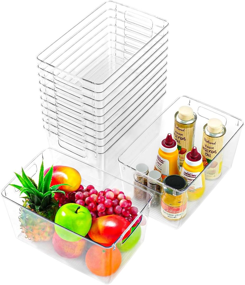 12 Pack Large Clear Plastic Storage Bins,Plastic Containers with Handle for Pantry Organizer and Storage,Perfect for Kitchen,Fridge,Cabinet, Closet,Bathroom Under Sink Storage
