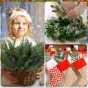 50PCS Christmas Norfolk Pine Branches, 6 Styles Artificial Christmas Norfolk Branches Artificial Greenery Real Touch Pine Needle Branches Stems Sprigs for Xmas DIY Making Garland Wreath Home Decor