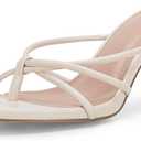 LAICIGO Women’s Square Open Toe Flip Flops Stiletto Heels Strappy Thong Slide on Slingback Mules Sandals 9,5 (Beige)
