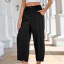 Xiaoxuemeng Linen Pants Women Wide Leg Capri Beach Pants Elastic Waisted Baggy Linen Trousers, XL