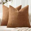 ANRODUO Pack of 2 Decorative Textured Throw Pillow Covers Soft Bronze Square Accent Solid Chenille Cushion Cover Cozy Farmhouse Pillow Case for Couch Sofa Bedroom Living Room Home Decor 20x20 Inch