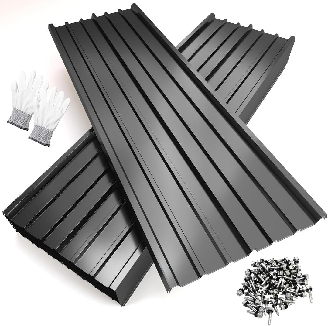 NeatiEase 20 Pcs Metal Roofing Panels, 5.1 Feet Corrugated Galvanized Roofing Panels Metal Siding Panels with Steel Screws for Pergola, Gazebo, Shed, Outdoor Storage, Chicken Coop,Garages (Black)