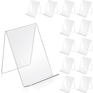 12 Pack Acrylic Book Stand, 4x5 Inch Clear Book Display Easel Clear Acrylic Holder for Displaying Picture Notebooks, Music Sheets Artworks, CDs