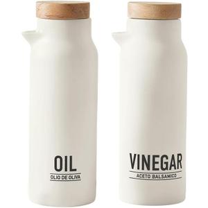 Santa Barbara Design Studio TableSugar Oil and Vinegar Bottle Set Gift Boxed Wood and Ceramic Oil/Vinegar Dispensers, 2-Pieces, Matte White