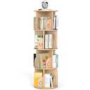 Rotating Bookshelf, 360 Display 4 Tier, Small Corner Bookshelf for Small Space, Floor Standing Bookcase Storage Rack, Pine Wood Narrow Book Shelf Organizer for Bedroom, Living Room (Wood)