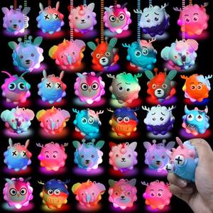Pack Light Up Party Favors for Birthday, Glow in The Dark Party Supplies, Pop Fidget Toys Bulk 3D Stress Ball Toy, Squeeze Toys, Easter Filler, Classroom Prizes Stocking Stuffers for Adults Toddler
