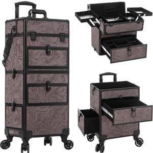 AROUS Rolling Makeup Train Case with Drawers Cosmetology Case on Wheels