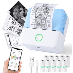 cudinham Print Pods Mini Printer, Thermal Inkless Sticker Maker with 10 Rolls Printing Paper, Pocket Printpod for Phone, Impresora Porttil for Notes, DIY, Compatible with iOS & Android (Blue)