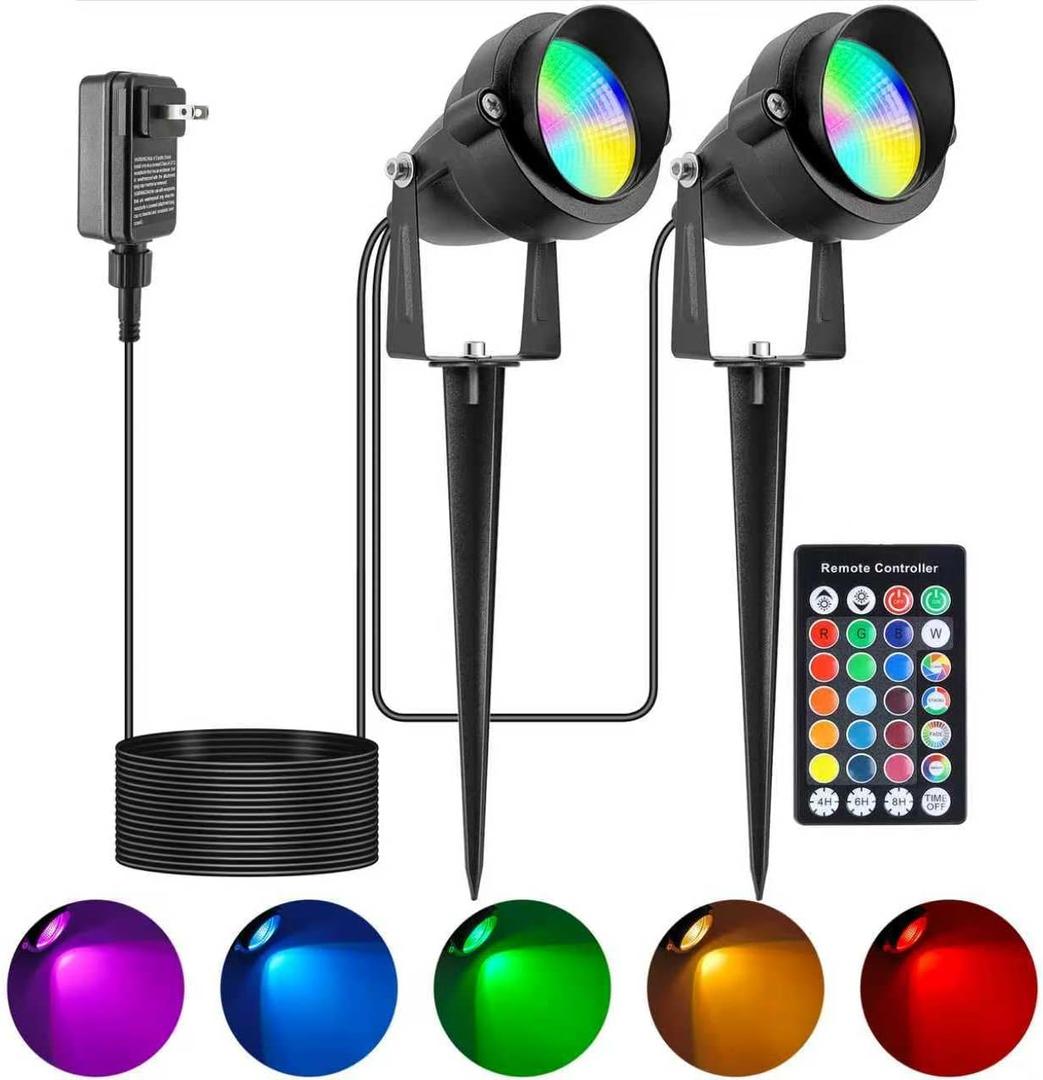 Outdoor Christmas Spot Lights with Timer, 10W Metal RGB LED Landscape Spotlights with 16 Color Changing for Yard, House, Garden, Holiday Decor (1 Light)