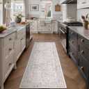 Gray Runner Rug 2'6"x8' Washable Carpet for Hallway Kitchen Vintage Distressed Non Slip Indoor Grey Retro Floral Bedroom Accent Throw Long Rug Bathroom Office Laundry Dining Living Room