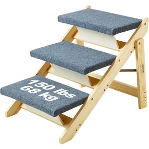 VEVOR Wood Pet Stairs/Pet Steps, 2-in-1 Foldable Wooden Dog Stair for Beds, Sofa and Cars, Dog Stairs & Ramp with 3 Steps for Small Medium Large Pet, up to 150 lbs (Natural)
