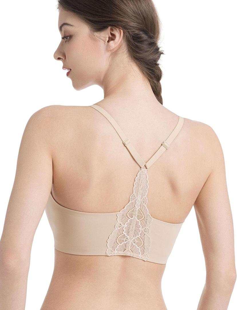 Lusait Womens Wireless Jelly Bra Seamless Lace Racerback Bralette Comfort No Underwire Everyday T-Shirt Bra, 2XL