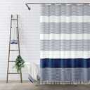Awellife Navy Blue Shower Curtain for Bathroom Stripe Tassel Shower Curtain 72 X 72 Inches Farmhouse Linen