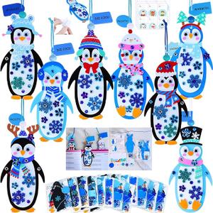 Winlyn 24 Sets Winter Decorations DIY Penguin Ornaments Bookmarks Christmas Craft Kits Foam Penguin with Snowflake Foam Stickers for Kids Holiday Seasonal Gift Home Classroom Activities Party Favors