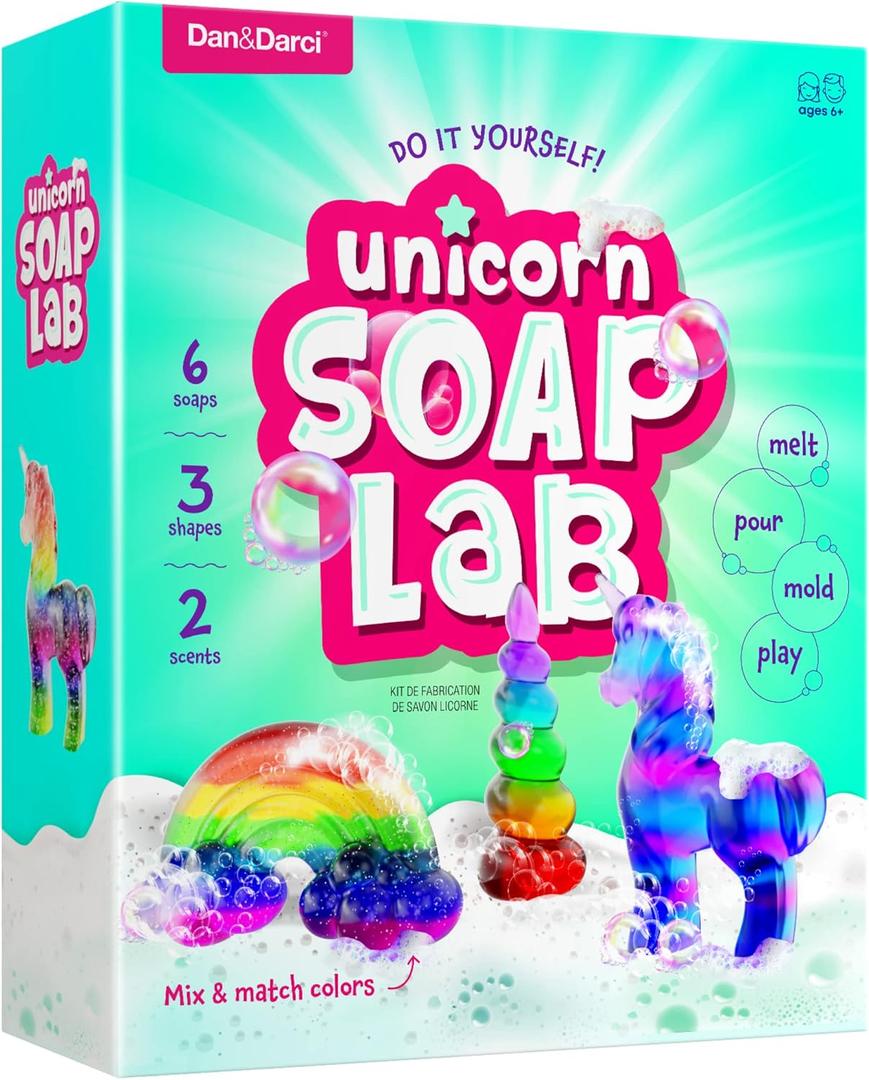 Dan&Darci Unicorn Soap Making Kit - Girls Crafts DIY Project Age 6+ Year Old Kids - Unicorn Girl Birthday Gifts - Science Activity Teenage Gift - Make Your Own Soap - Craft Toys Ages 6 7 8 9 10 11 12