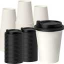 RACETOP [50 pack] Disposable Coffee Cups with Lids 12 oz, Hot Paper Cups with Lids, To Go Cup with Lid (White)