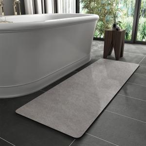 MontVoo -Bath Mat Rug-Rubber Backing Non Slip Quick Dry Absorbent Thin Bathroom Rugs Fit Under Door-Faux Suede Surface Bathroom Floor Mats-Shower Rug for in Front of Bathtub Shower Gray 24"X70" (Grey)