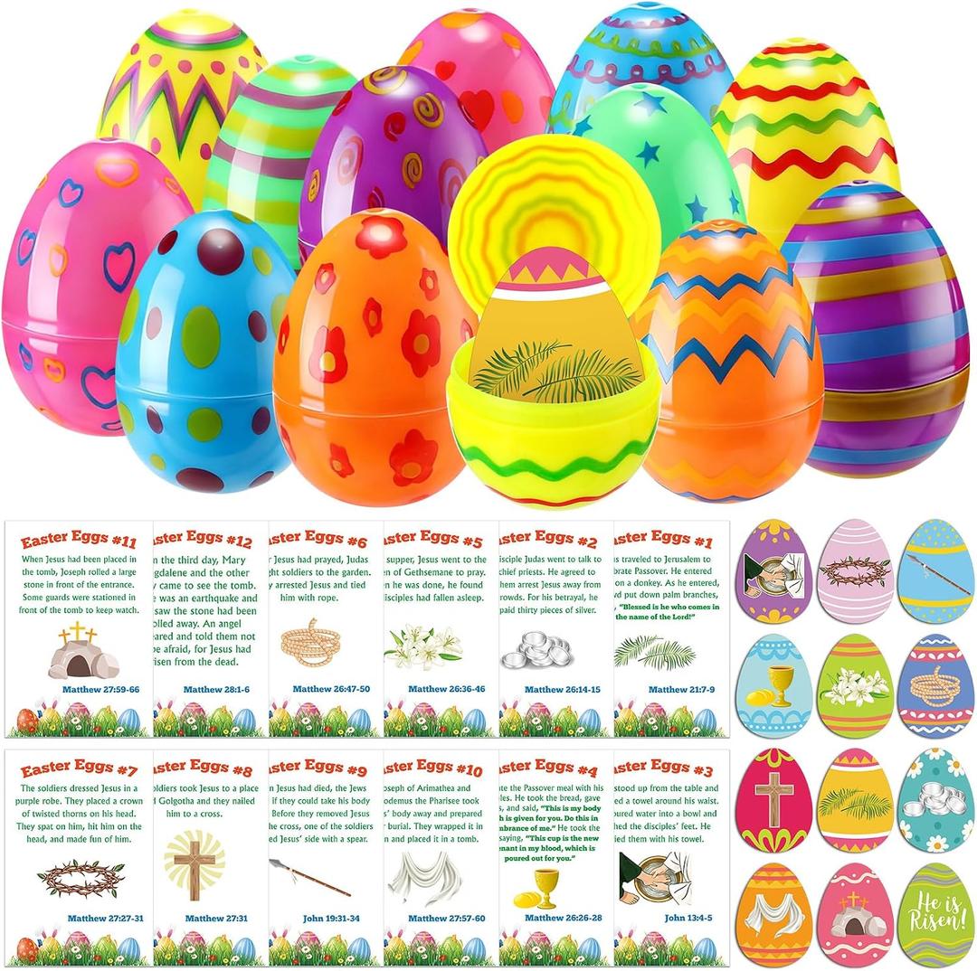 Thenshop 4 Set Resurrection Easter Story Eggs 48 Matching Religious Story Cards Holy Week Card Easter Egg Fillers Christian Resurrection Gifts for Christian Basket Stuffers Classroom Activities Favors
