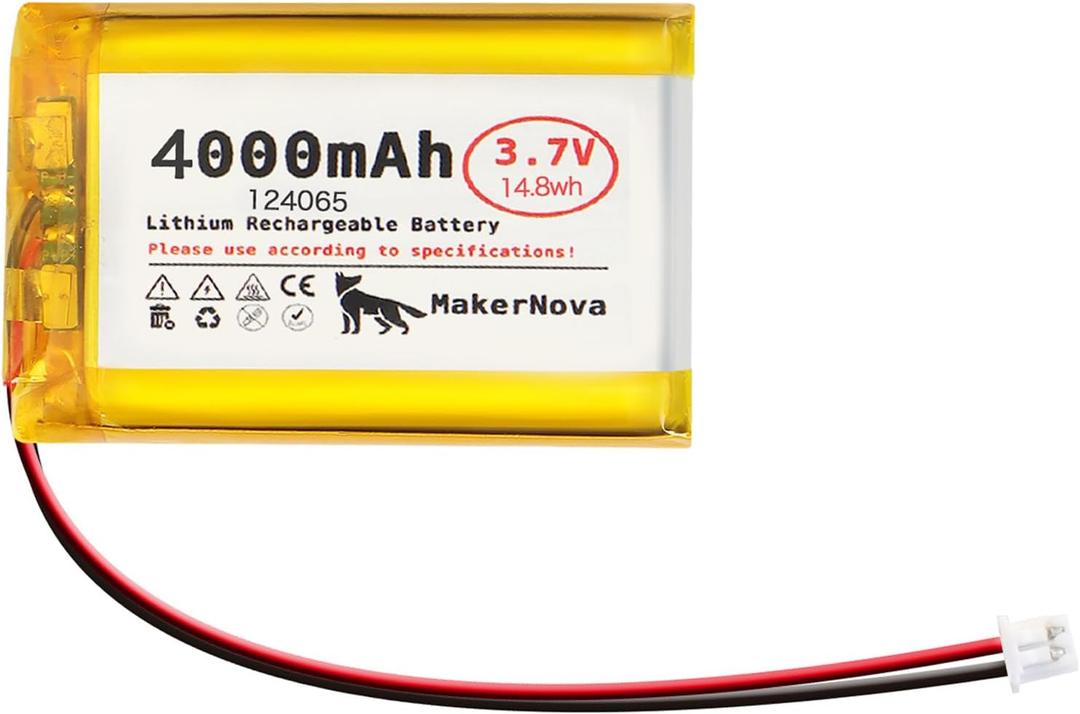 3.7V 124065 4000mAh LiPo Battery, 1S 3C Rechargeable, Micro JST 1.25 Connector, Dual Protection Board, 1 Pack