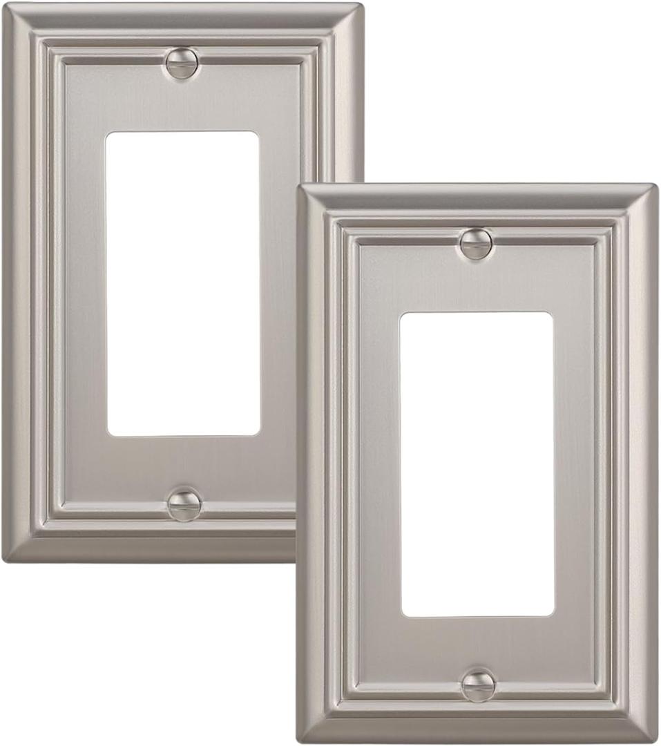 Metal Wall Outlet Cover, Decorator Wall Plates for Receptacle, GFCI Outlet, Dimmer Switch, Brushed Nickel