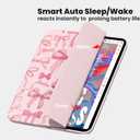 for iPad A16 11 Inch 2025 /for iPad 10th Generation 10.9 Inch 2022 Bows iPad Case with Pencil Holder-[Auto Wake/Sleep], Trifold Stand Soft TPU Protective Cover, Cute Pink Bows