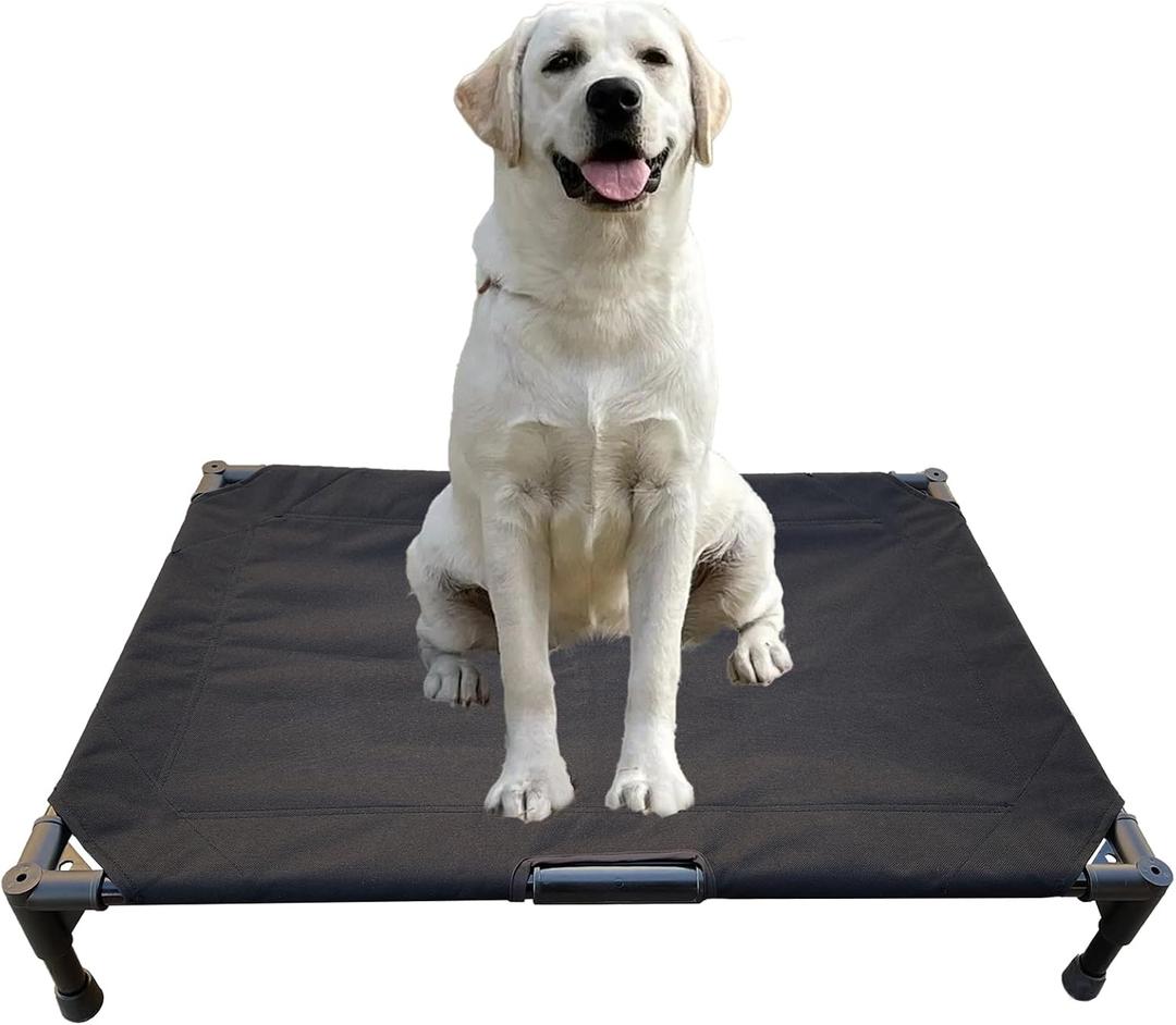 Love&go Elevated Dog Bed with Metal Frame, Cooling Raised Pet Cot for Dog and Cat (Large- 34.5x25.5x5.5 inch, L - Black Bed)