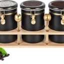 Yangbaga 304 Stainless Steel Coffee Canisters for Ground Coffee,3 x 63 OZ Coffee Container with Shelf Coffee Bean Storage, Food Storage Jar with Gold Airtight Locking Clamp and Spoon for Kitchen