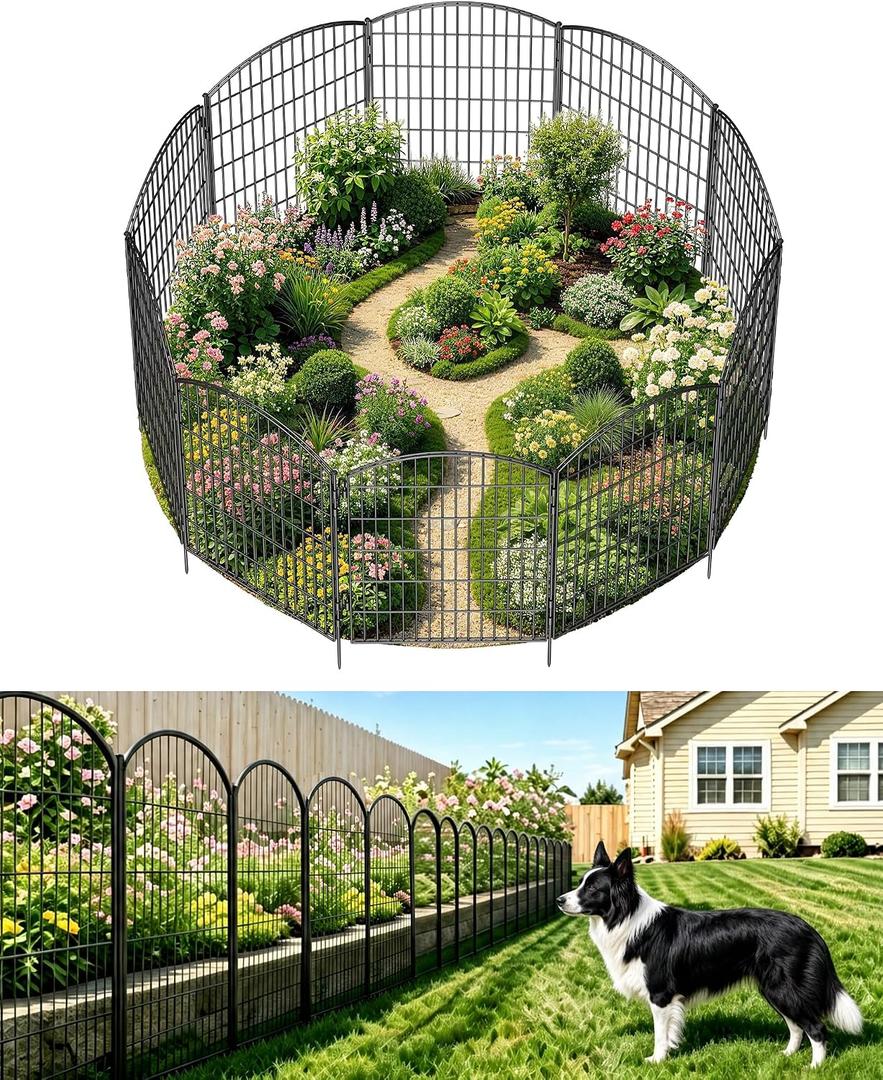 3-Layer Garden Fence with Gate 10 Panel 40in H×23ft L